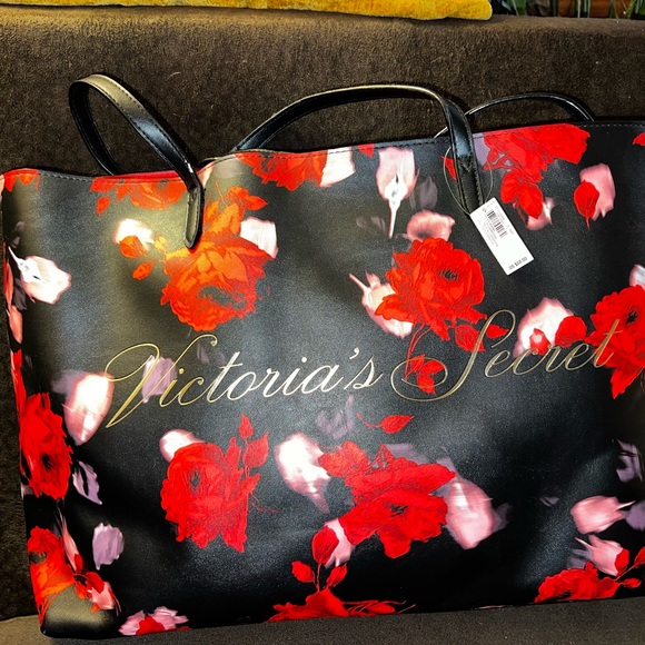 Victoria's Secret Black and Red Floral Tote - NWT - Picture 3 of 6